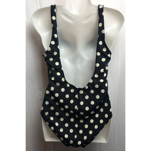 Swimsuit One Piece Women Large Black Ivory Polka Dot Pattern Padded Tank Classic - Picture 7 of 9